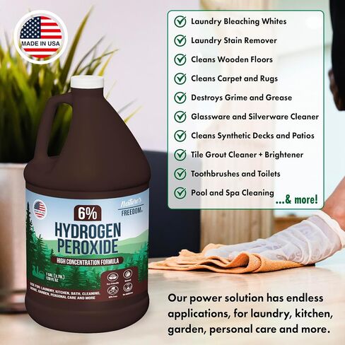 Nature's Freedom 6% Hydrogen Peroxide, Food Grade H2O2 and Purified Water Only, 1 Gallons Solution in Kuwait