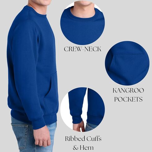 Men's Core Poly Cotton Fleece Pullover Crewneck Kangaroo Pocket Ultra Soft Sweatshirt in Kuwait