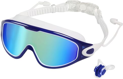 Swim Goggles for Adults, Wide View Anti-Fog & UV Swimming Goggles with Nose Clip & Ear Plugs, No Leak in Saudi Arabia