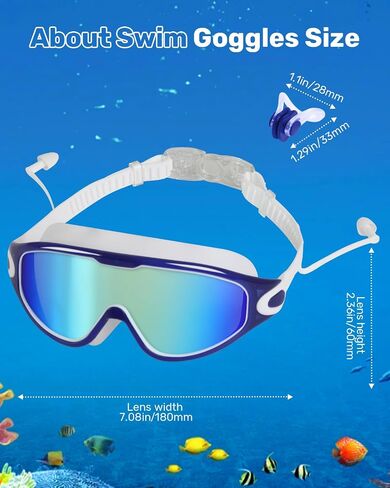 Swim Goggles for Adults, Wide View Anti-Fog & UV Swimming Goggles with Nose Clip & Ear Plugs, No Leak in Saudi Arabia
