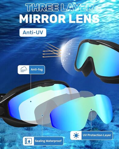 Swim Goggles for Adults, Wide View Anti-Fog & UV Swimming Goggles with Nose Clip & Ear Plugs, No Leak in Saudi Arabia