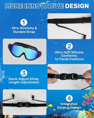 Swim Goggles for Adults, Wide View Anti-Fog & UV Swimming Goggles with Nose Clip & Ear Plugs, No Leak in Saudi Arabia