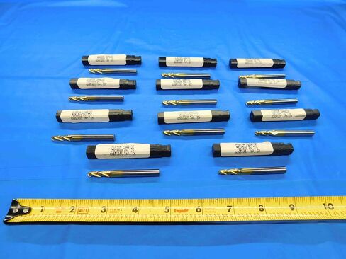 M & J Tooling LLC LOT of 11 TIN Coated Carbide Tapered END Mills 2 Degrees Size 3/16"" 1/4"" Shank - BT2723BR3 in Saudi Arabia