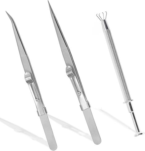 3 Pc Jewelry Pick Up Tool Set, Stainless Steel 4 Claw Piercing Ball Grabber, Diamond Locking Tweezers for Tiny Objects IC Chip Electronic Components in Saudi Arabia