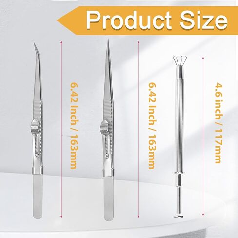 3 Pc Jewelry Pick Up Tool Set, Stainless Steel 4 Claw Piercing Ball Grabber, Diamond Locking Tweezers for Tiny Objects IC Chip Electronic Components in Saudi Arabia