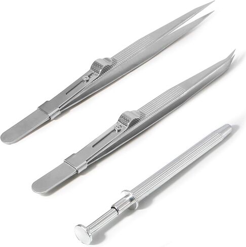 3 Pc Jewelry Pick Up Tool Set, Stainless Steel 4 Claw Piercing Ball Grabber, Diamond Locking Tweezers for Tiny Objects IC Chip Electronic Components in Saudi Arabia
