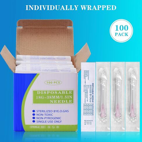 20 Gauge 1.5 بوصة الإبرة مع حزمة CAP 100 ، وملحقات Luer Lock المعبأة بشكل فردي لأحبار الصناعية والعلمية ، وإعادة التعبئة in Kuwait