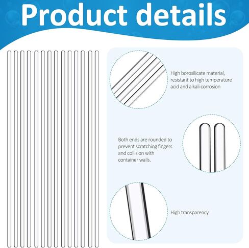 48 Pcs U Glass Stirring Rods Bulk 12 Inch Length Glass Sticks 6 mm Diameter Solid Stirring Sticks Borosilicate Stir Rods with Both Ends Round for Lab Kitchen Science Education in Saudi Arabia