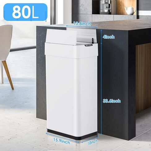 Arlopu 21.1 Gal Automatic Trash Can, 80L Stainless Steel Motion Sensor Garbage Bin, Touchless Brushed Wastebasket, W/Butterfly, Soft-Close Lid, for Living, Dinning Room, Kitchen (Black) in Saudi Arabia