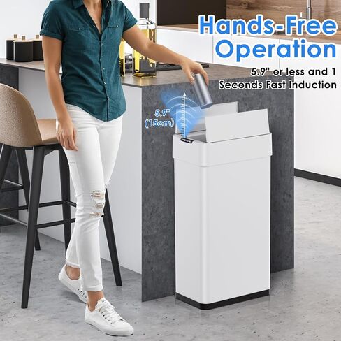 Arlopu 21.1 Gal Automatic Trash Can, 80L Stainless Steel Motion Sensor Garbage Bin, Touchless Brushed Wastebasket, W/Butterfly, Soft-Close Lid, for Living, Dinning Room, Kitchen (Black) in Saudi Arabia