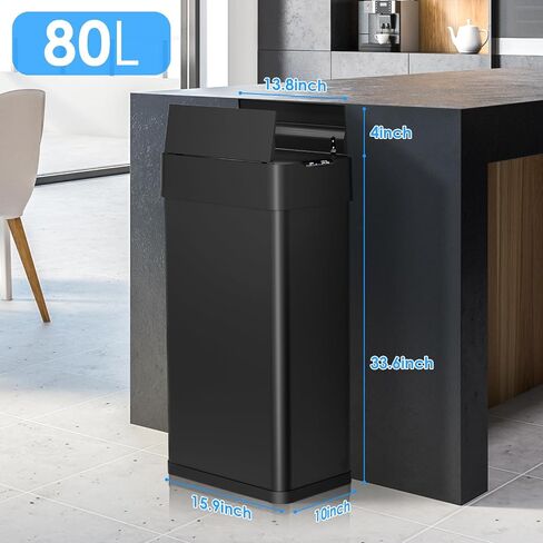 Arlopu 21.1 Gal Automatic Trash Can, 80L Stainless Steel Motion Sensor Garbage Bin, Touchless Brushed Wastebasket, W/Butterfly, Soft-Close Lid, for Living, Dinning Room, Kitchen (Black) in Saudi Arabia