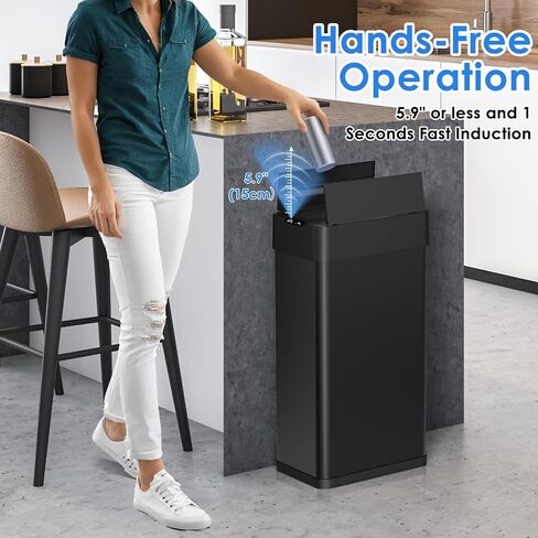 Arlopu 21.1 Gal Automatic Trash Can, 80L Stainless Steel Motion Sensor Garbage Bin, Touchless Brushed Wastebasket, W/Butterfly, Soft-Close Lid, for Living, Dinning Room, Kitchen (Black) in Saudi Arabia