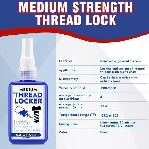 قفل الخيط الأزرق والأحمر ، قفل ضيق Threadlocker متوسطة وقوة عالية ، خزانة الخيط القابلة للإزالة ، مؤشر ترابط للمكسرات والبراغي ، السحابات ، المعادن ، القفل لمنع التخلص والتآكل ، 50 مل*2 2 in Kuwait
