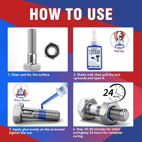 قفل الخيط الأزرق والأحمر ، قفل ضيق Threadlocker متوسطة وقوة عالية ، خزانة الخيط القابلة للإزالة ، مؤشر ترابط للمكسرات والبراغي ، السحابات ، المعادن ، القفل لمنع التخلص والتآكل ، 50 مل*2 2 in Kuwait