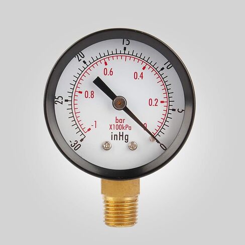 Vacuum Pressure, 2" Dial Size, Dual Scale - PSI/Bar, Water Oil Gas, Steel for Protection, with Glass Window, Copper Alloy Lower Mount for Air Compressor in Saudi Arabia