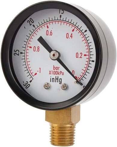 Vacuum Pressure, 2" Dial Size, Dual Scale - PSI/Bar, Water Oil Gas, Steel for Protection, with Glass Window, Copper Alloy Lower Mount for Air Compressor in Saudi Arabia