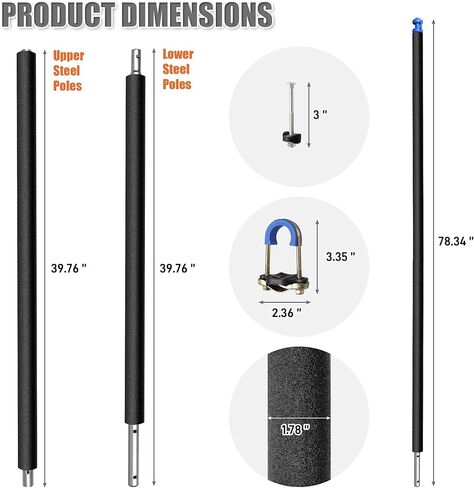 1PCS Trampoline Pole Replacement, Trampoline Enclosure Pole Fits 8-16FT Straight Pole Trampoline Frame, Reliable Trampoline Accessories Includes Foam Sleeve & Pole Caps for 2 Install Ways in Kuwait