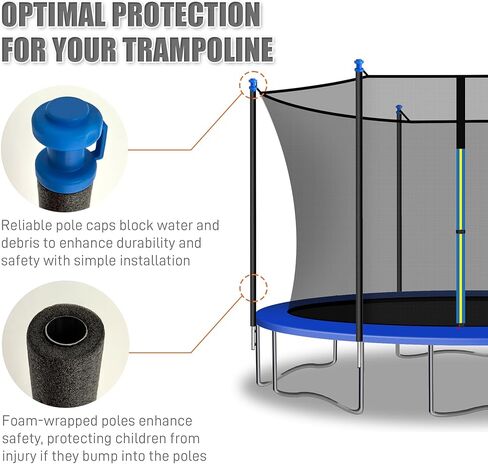 1PCS Trampoline Pole Replacement, Trampoline Enclosure Pole Fits 8-16FT Straight Pole Trampoline Frame, Reliable Trampoline Accessories Includes Foam Sleeve & Pole Caps for 2 Install Ways in Kuwait