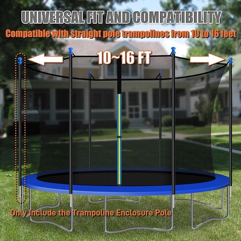1PCS Trampoline Pole Replacement, Trampoline Enclosure Pole Fits 8-16FT Straight Pole Trampoline Frame, Reliable Trampoline Accessories Includes Foam Sleeve & Pole Caps for 2 Install Ways in Kuwait