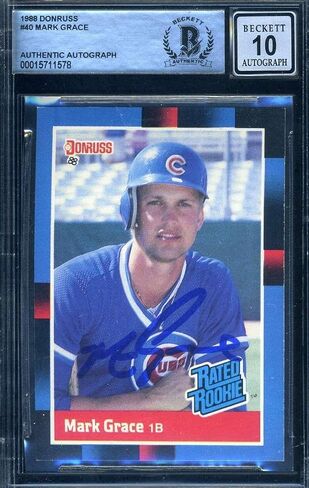 Mark Grace Gem Mint 10 Beckett BAS Signed 1988 Donruss Rookie Autograph 4 - Baseball Slabbed Autographed Cards in Saudi Arabia