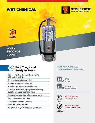 Strike First SF-6LK 6 Liter Wet Chemical Class A K Fire Extinguisher, Ideal for “Kitchen USE" in Saudi Arabia