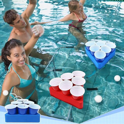 Pool Games for Adults Swimming Pool Games Floating Table with Balls Floating Games Set Includes 2 Rafts 11x9.4 and 12 Cups and 4 Balls for Yard Pool Tailgate Outdoor Camping Family Party in Saudi Arabia