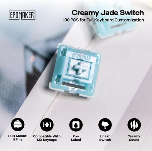 EPOMAKER Creamy Jade 45gf Gaming Keyboard Switches, 100 PCS Linear Switch, 5-Pin Pre-Lubed Switch, with PC/PA66 Case, POK Stem, Compatible with MX Keycaps for Mechanical Keyboard in Saudi Arabia
