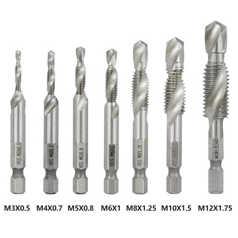 Hex Shank Metric Tap Combined Tap and Drill Spiral Flute Thread Screw Tapp Thercing Tool M3 M4 M5 M6 M8 M10 M12 1PCS (Color: M12) in Kuwait