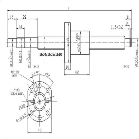 sfucrew SFU1605 مجموعة: RM1605 كرة لولبية مدفوقة C7 مع نهاية الآلات + 1605 Ball Nut + Nut Housing + BK/BF12 + DOUPLER لـ CNC 1PCS (250 مم) in Saudi Arabia