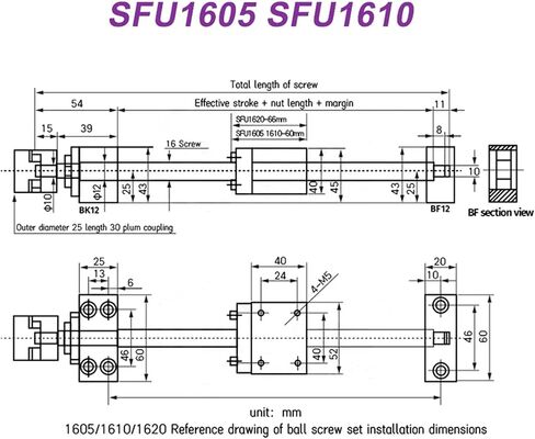 Ballscrew SFU1605 SFU1610 KIT C7 550MM-1600MM المسمار مع الجوز المفرد+BKBF12+DSG16H+مقرن للطابعة ثلاثية الأبعاد (SFU1605 ، 1600 مم) in Saudi Arabia