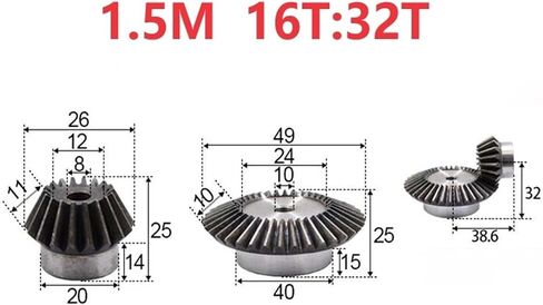 التروس الحلزونية الصناعية 1.5m 1: 2 التروس المائل 15T 16T 18T 20/30/32/36/40 أسنان مستقيم التروس المائلة 90 درجة محرك (الحجم: 16T-32T) in Kuwait