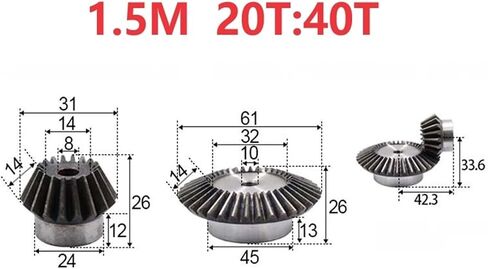 التروس الحلزونية الصناعية 1.5m 1: 2 التروس المائل 15T 16T 18T 20/30/32/36/40 أسنان مستقيم التروس المائلة 90 درجة محرك (الحجم: 16T-32T) in Kuwait