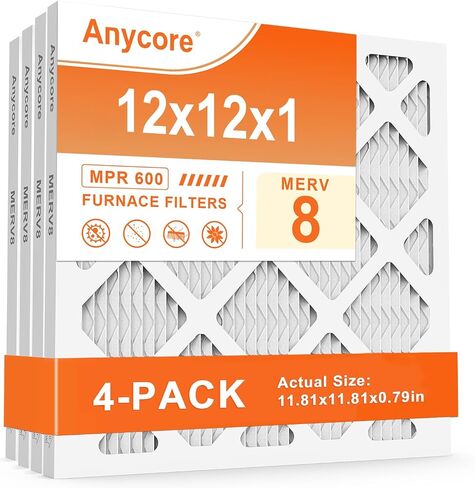 12x12x1 Furnace Air Filter MERV 8 MPR 600 FPR 5 HVAC Pleated Filters for Home Office 4-Pack (Actual Size: 11.81x11.81x0.79 inch) in Kuwait
