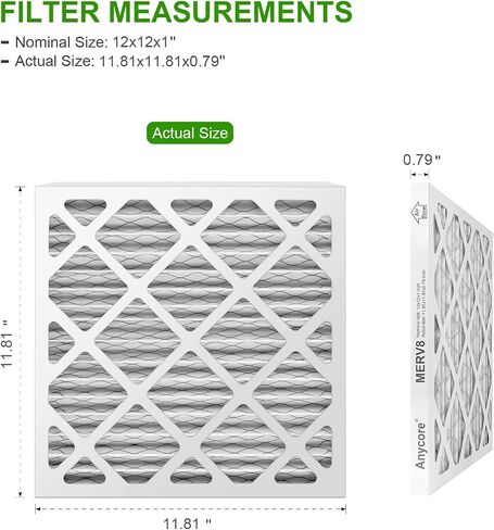 12x12x1 Furnace Air Filter MERV 8 MPR 600 FPR 5 HVAC Pleated Filters for Home Office 4-Pack (Actual Size: 11.81x11.81x0.79 inch) in Kuwait