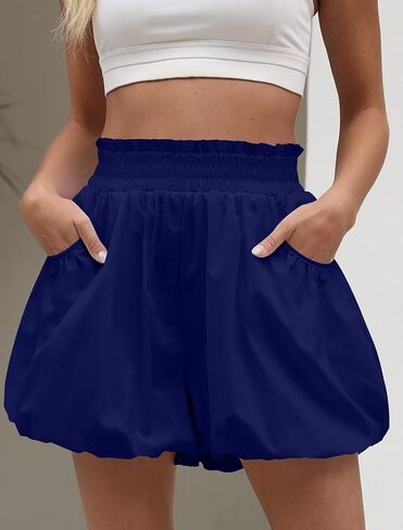 Womens Bubble Shorts Ruffled High Waisted Cute Skorts with Pockets Boho Casual Mini Go Out Skirts in Kuwait