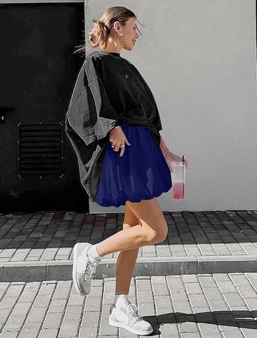 Womens Bubble Shorts Ruffled High Waisted Cute Skorts with Pockets Boho Casual Mini Go Out Skirts in Kuwait
