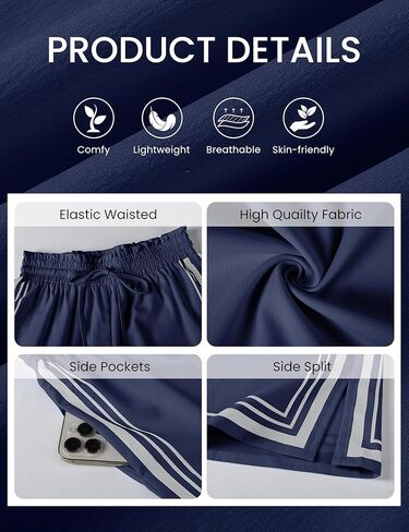 Womens Casual Wide Leg Side Striped Pant Drawstring Elastic Waist Lounge Palazzo Pants with Pockets in Saudi Arabia