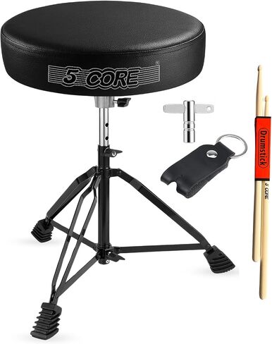 5 CORE Drum Throne 3 Inch Thick Padded Comfortable Guitar Stool Heavy Duty Drummer Chair Height Adjustable Musician Seat for Adults and Kids Black - DS BLKCH BLK in Saudi Arabia