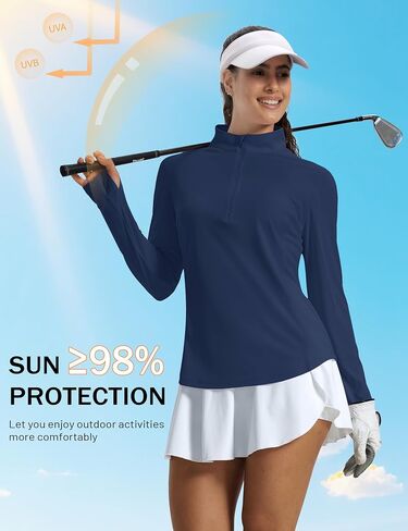 Magcomsen Women's Long Sleeve Sunve Protection Half 1/2 Zip Pullover Rash Guard Quick Dry Hiking Golf Tops Tops in Saudi Arabia