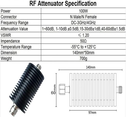 100W N ذكر إلى أنثى RF ETENUATOR 1DB-60DB ، 50 OHM DC-4GHZ نعمة (20 ديسيبل ، 3G) in Saudi Arabia