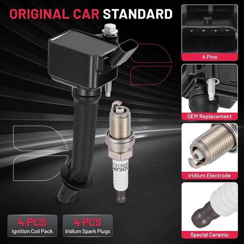 Bdfhyk 4 Ignition Coil Pack UF497 و 4 Iridium Spark Plug 5019 متوافق مع Chevy 2007-2012 Colorado 2.9L L4 ؛ متوافق مع GMC 2007-2012 Canyon 2.9L L4 ملف لـ 12629472 C1558 in Saudi Arabia