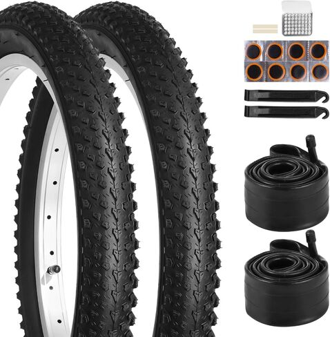 Yeesport 2 Pack 18 "إطارات الدراجة 18 × 2.125/57-355 و 18 أنابيب الدراجة Schrader Valve & Repair Kit ، إطارات الدراجات امتصاص الصدمات و 18 × 1.95 18x2.0 18x2.1 18x2.125 18x2.15 أنابيب الدراجات تناسب معظم الأطفال Bikes Bikes معظم in Saudi Arabia