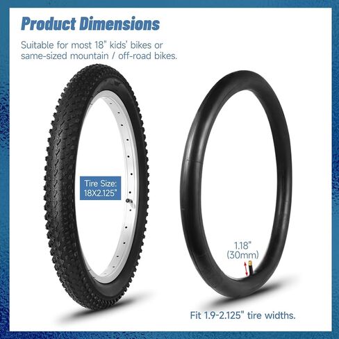 Yeesport 2 Pack 18 "إطارات الدراجة 18 × 2.125/57-355 و 18 أنابيب الدراجة Schrader Valve & Repair Kit ، إطارات الدراجات امتصاص الصدمات و 18 × 1.95 18x2.0 18x2.1 18x2.125 18x2.15 أنابيب الدراجات تناسب معظم الأطفال Bikes Bikes معظم in Saudi Arabia
