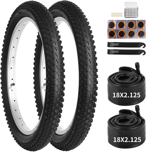 Yeesport 2 Pack 18 "إطارات الدراجة 18 × 2.125/57-355 و 18 أنابيب الدراجة Schrader Valve & Repair Kit ، إطارات الدراجات امتصاص الصدمات و 18 × 1.95 18x2.0 18x2.1 18x2.125 18x2.15 أنابيب الدراجات تناسب معظم الأطفال Bikes Bikes معظم in Saudi Arabia