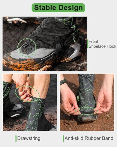 Trail Gaiters, Waterproof Low Shoe Protectors, Adjustable Boots Gators for Hiking & Running - Prevents Debris in Shoes in Kuwait