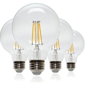 مصابيح إضاءة Great Eagle Lighting Corporation G25 LED Globe، ما يعادل 60 وات، أبيض ناعم 3000 ك، قابل للتعتيم، خيوط زجاجية شفافة عتيقة، 500 لومن، قاعدة E26، مدرج في قائمة UL، (4 عبوات) in Kuwait