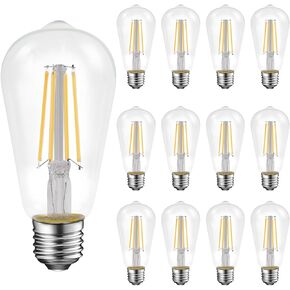 ENERGETIC Dimmable LED Filament Light Bulbs, High Brightness, 8W, 60 Watt Equivalent, ST58 ST18, Soft White 2700K, Classic Clear Glass, 4 Pack