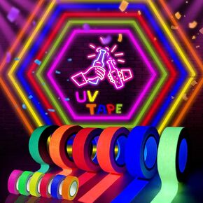 6 Colors Neon Gaffer Cloth Tape, Adhesive Black Light Tape Sets, Fluorescent UV Blacklight Glow in The Dark Tape for UV Party, Super Bright for Glow Party Supplies, 0.6 inch x 16.5 feet x 6 Rolls