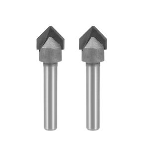 uxcell 90 Degree V-Groove Router Bit 1/2" Dia with 1/4" Shank, Carbide Tipped V Grooving Bit, 2pcs (Gray)