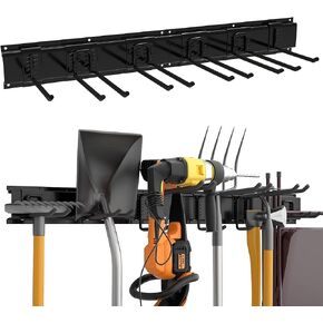 Garage Tool Organizer Wall Mount 48 Inch Garden Yard Tool Organizer Adjustable Tool Hangers Wall Shovel Holder 3 Rails & 9 Hooks Heavy Duty Tool Rack - 330lbs Max Load